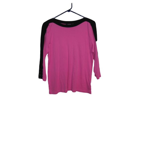 Chaps Pink and Black 3/4 Sleeve Shirt - Picture 1 of 3